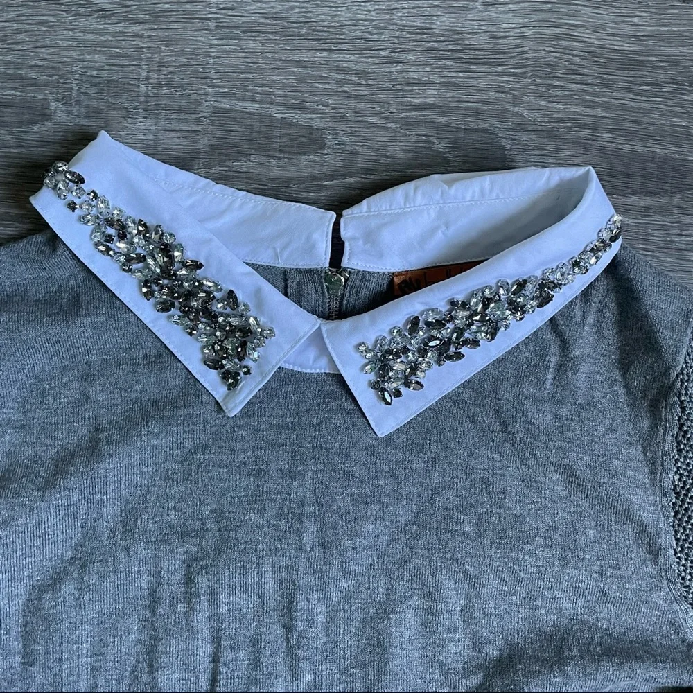 Belldini Rhinestone Collared Pullover Sweater - Picture 3 of 4